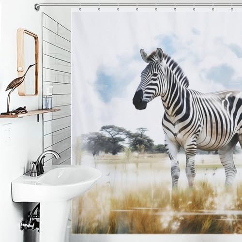Rideau de douche tissu polyester imperméable lavable 183x183cm zèbre - 6