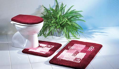 S&S-Shop Badematte Set | Rubin | Mailand | 3 teilig | rutschfest | WC-Vorleger 50 x 45 cm | Badvorleger 50 x 90 cm | Klodeckel-Überzug 47 x 50 cm | Badteppich | Teppich | Bad | Badezimmer – Bild 3