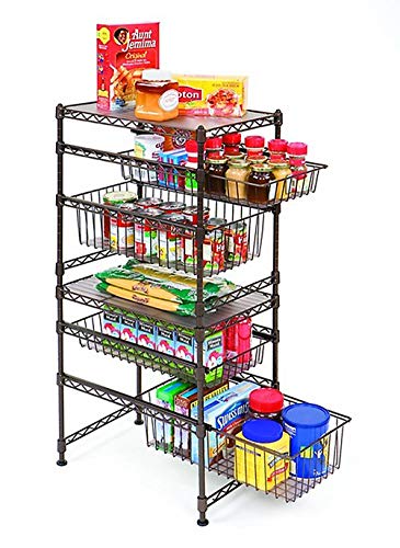 Seville Classics Stackable 3-Tier Sliding Double Basket Cabinet Organizer With Bonus Liners, 11.5" W X 17.5" D X 18.5" H, Satin Bronze #TOP6