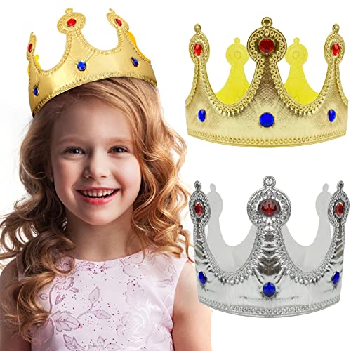 2 Pack Unisex Gold King Crown for Kings and Queen's Royal King Crown Silver King Crown for Grils Boy Women
