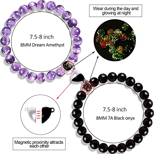 Nifsun Matching Couples Crystal Bracelet Set Obsidian Anklet Rose Quartz Jade Chakra Birthstone Bracelets For Women Men (Purple) #TOP3