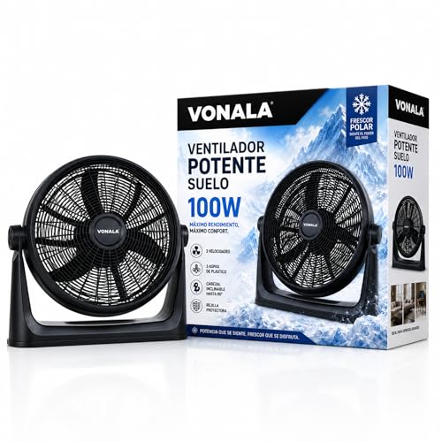 Vonala Ventilador de Suelo y Pared Industrial 100W Ventilador Potente 50cm Silencioso ABS Antivibración Fan Para Exterior e Interior Negro, Ventiladores Potentes Silenciosos