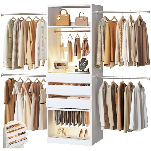 Closet System, 4-8FT Closet Organizer with 3 Wood Drawers & Glass Top, 102'' Walk in Closet with...