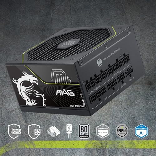 Image of MSI MAG A1200PLS PCIE5, Fully Modular Gaming 1200W Power Supply, 80+ Platinum, Native 12V-2x6 Cables, GPU Safeguard, 105C Main Capacitor, Fan Safeguard, ATX 3.1 & PCIe 5.1 Ready, 10 Year Warranty
