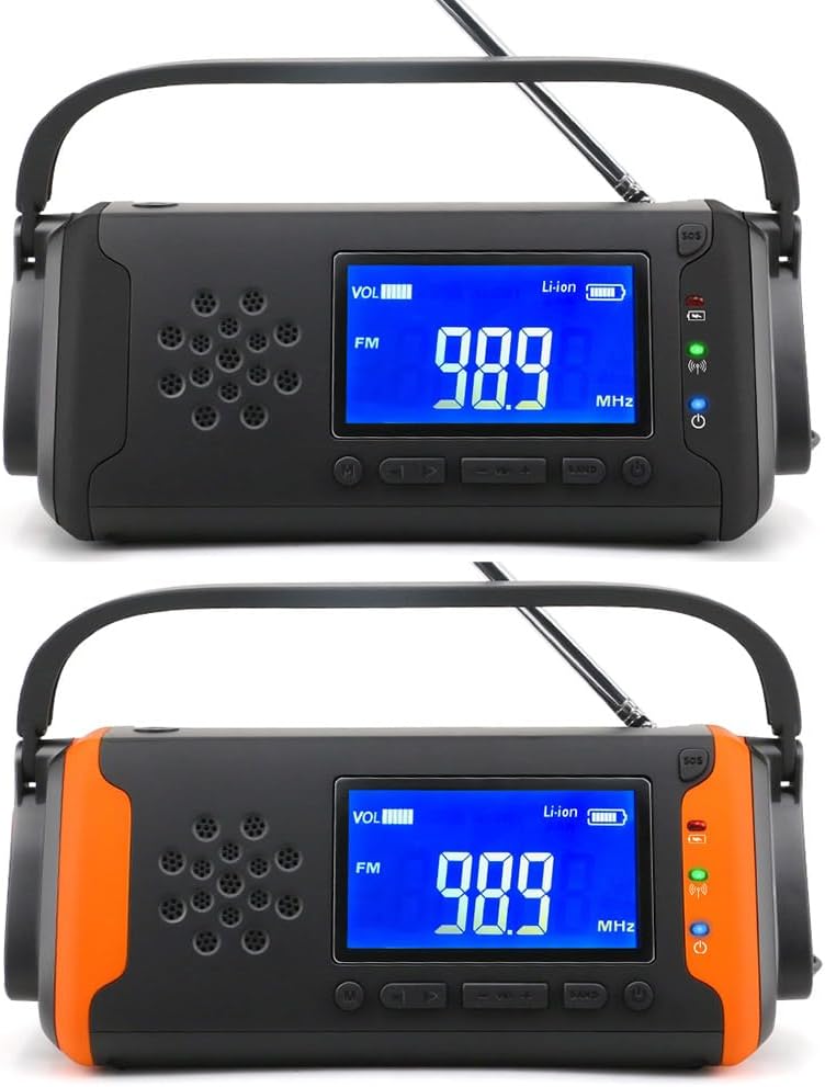 Thecom 防災ラジオ LEDライト付き 4000mAh ワイドFM FM AM 対応 ポータブルラジオ IPX3 ソーラー 手回