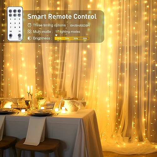 Image of JMEXSUSS 300LED Dual Color Changing Curtain Lights, Plug in, 9.8 x 9.8ft