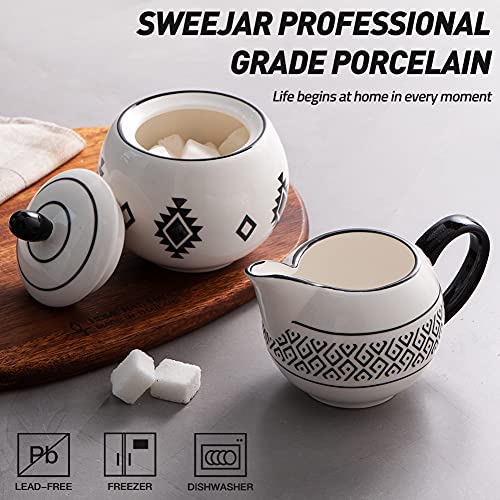 Sweejar Ceramic Sugar And Creamer Set, Cream Pitcher, Sugar Bowl With Lid, Coffee Serving Set For Wedding/Women/Gift/Afternoon Tea #TOP1