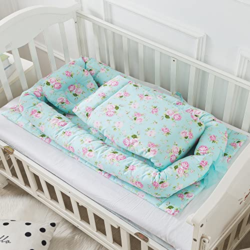 Baby Lounger Sleeper Baby Nest for Co Sleeping Portable Ultra Soft Breathable Newborn Lounger Nest with Pillow Comforter, Infant Bassinet Crib for Traveling Shower Gift(Blue Floral)
