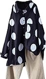 Minibee Women's Button Down Tunic Tops Polka Blouse Cotton Shirts Black 2XL