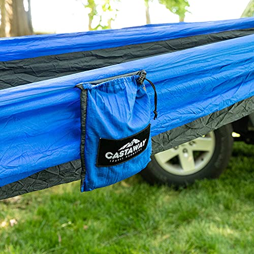 Castaway Travel Hammocks Double Blue/Charcoal Camping Hammock With 2 Tree Straps, Triple Stitched Durable Nylon Material, Compact Design For Backpacking, Travel, Beach, Backyard, Patio, Hiking #TOP5