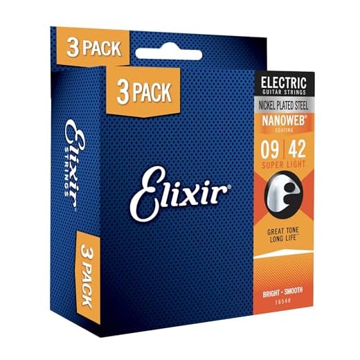 Elixir® Strings 16540 Electric Guitar Strings with NANOWEB® Coating, 3 Pack, Super Light (.009-.042)