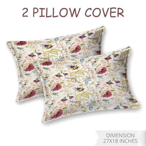 Image of Living Roots Ethnic Jaipur Block Print Double Cotton Bedsheet & 2 Pillow Covers, for Mattress Upto 6 inches Thick, No Colour Bleeding, Off White Colour, King Size 90 * 108 inches, 120TC (617-C)