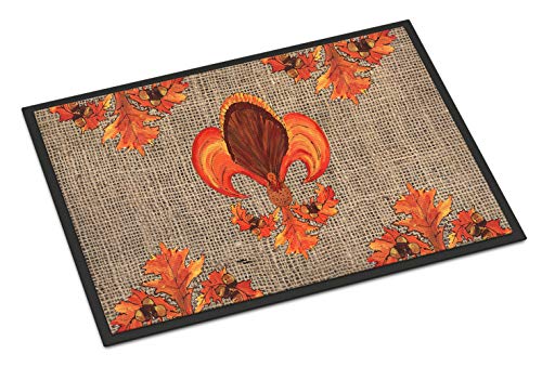 Caroline's Treasures 8744MAT Thanksgiving Turkey Fleur de lis Doormat 18x27 Front Door Mat Indoor Outdoor Rugs for Entryway, Non Slip Washable Low Pile, 18H X 27W