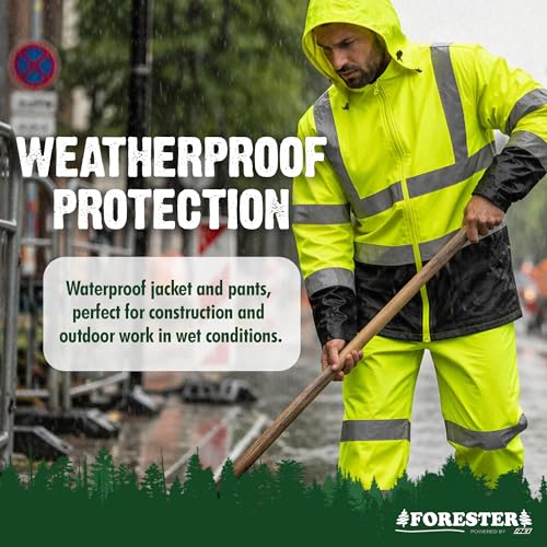 Image of FORESTER Class 3 Hi-Vis Rain Suit - Waterproof Jacket & Pants | Heavy Duty Rain Gear for Men & Women | Reflective