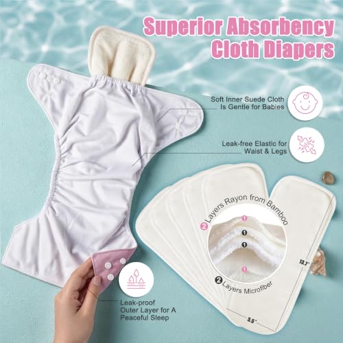 Image of wegreeco Cloth Diapers 6 Pack with 6 Inserts & 1 Wet Bag, Washable Cloth Diapers for Babies, One Size Adjustable Reusable (Dreamy Pink and Purple)