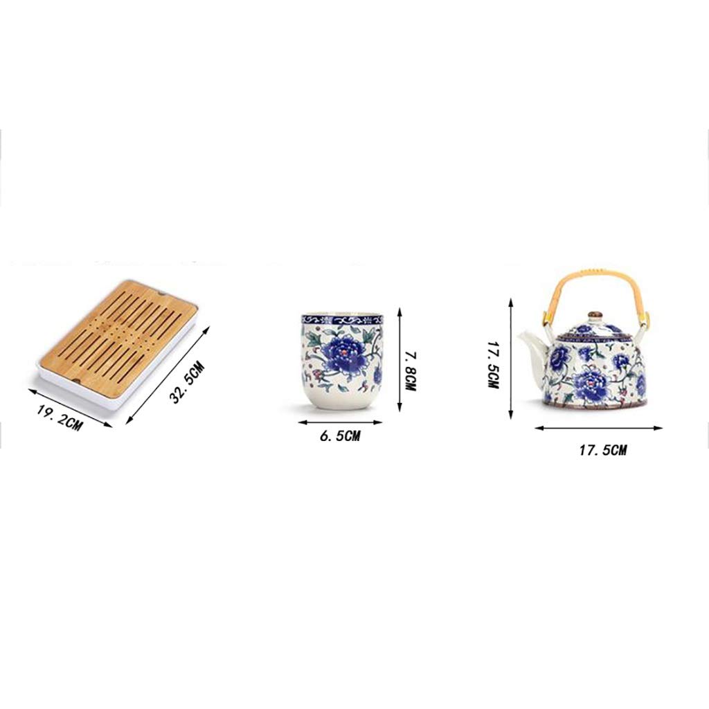 Set da tè Teiera in Ceramica Travi Cinesi Casa retrò Bottiglia d'Acqua Fredda Blu e Bianca Vassoio da tè Secco Kungfu Semplice Set da 8 Pezzi(B