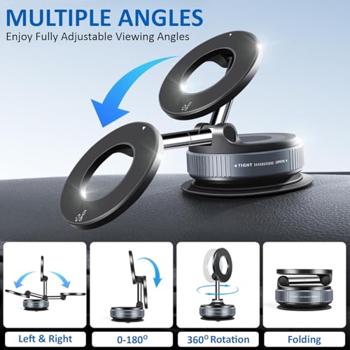 Image of Humble 360 Vacuum Magnetic Car Phone Holder - Strong Suction Cup Mount for Dashboard, Windshield, Rearview Mirror, Shower and Gym, Universal Hands-Free Phone Mount for All Smartphones - Black (MH07)