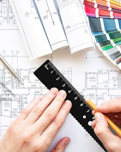 Honagu Triangular Ruler Set, 4-Piece Aluminum Alloy Drafting Ruler (Black)