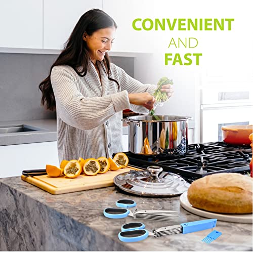 Image of Herb Scissors with 5 Blades & Cleaning Kit, Stainless Steel Kitchen Shears for Herbs, Lettuce, Cilantro, Dishwasher Safe, Soft-Grip Handle