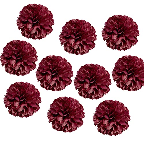 10pcs 10in Paper Pom Poms Burgundy Tissue Paper Flower Hanging Paper Flower