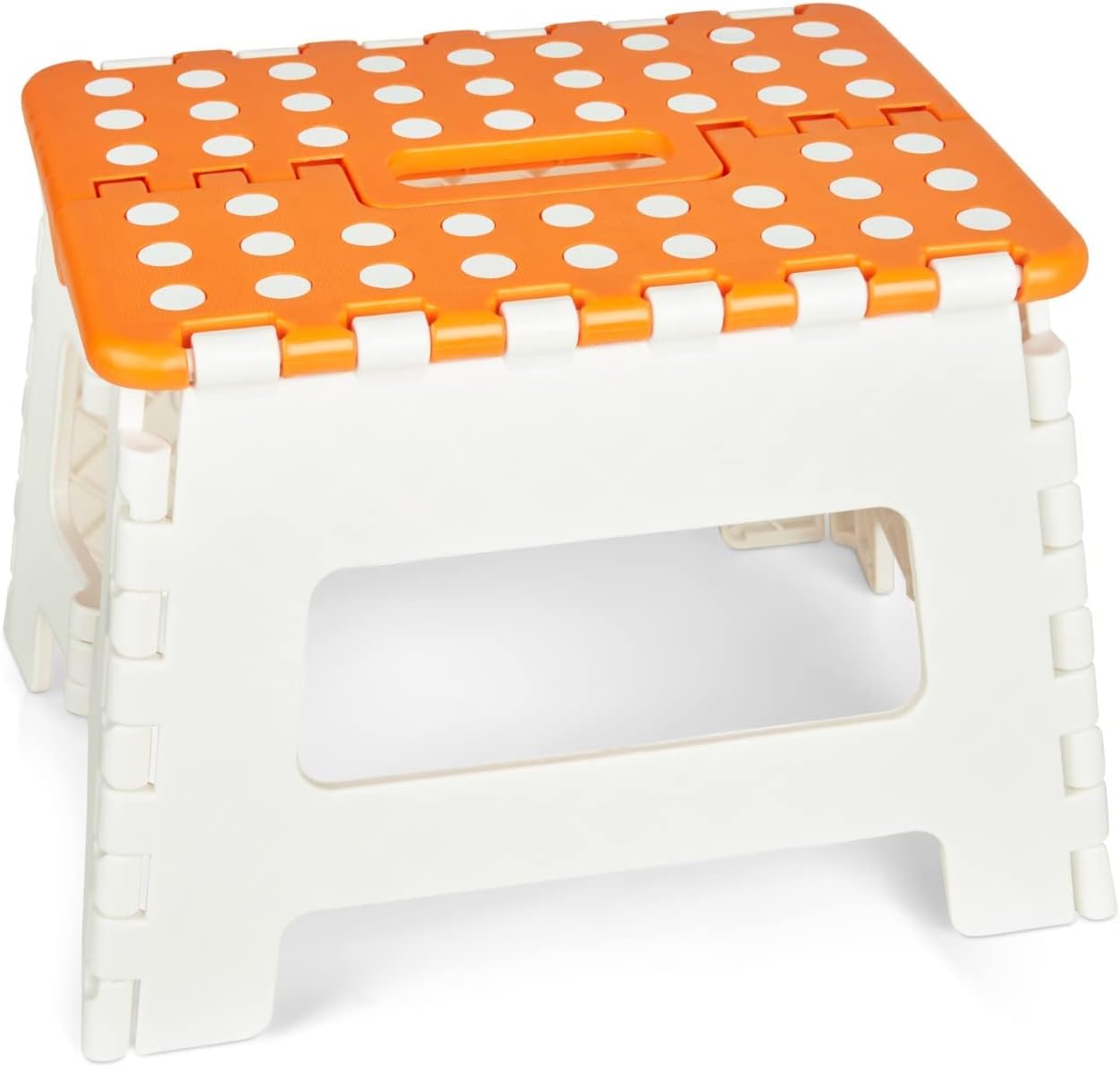 Folding Step Stool - 9 Inches Height, Premium Quality Plastic Foldable Stool - Non-Slip, Portable Folding Stool with Carrying Handle for Kitchen, Bathroom, Garden & Outdoor
