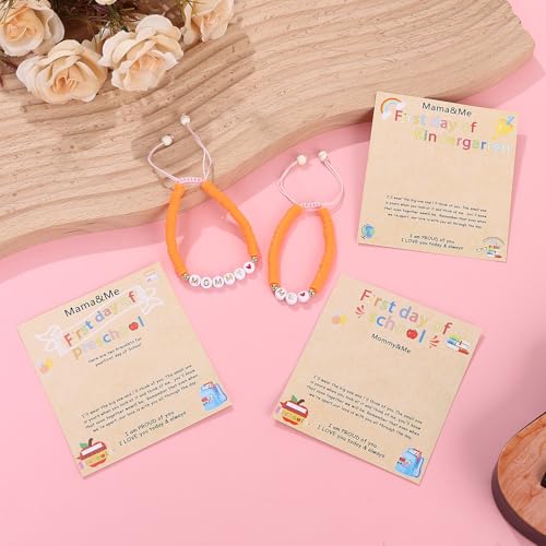 Image of First Day of Preschool Bracelet Back to School Gifts for Kindergarten / Preschool / School Gift Mama and Mini Adjustable Mother Daughter Bracelets as Supplies for Girls to Relieve Study Anxiety