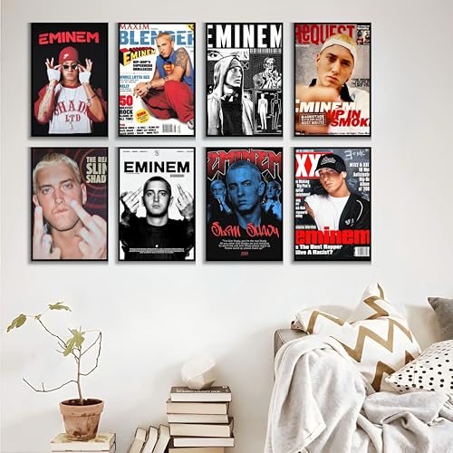 Image of Song Artist Aesthetic Music Posters Pack of 8 | A4 Size Wall Art for Bedroom, Living Room & Studio | Includes Adhesive Tape | Music Artist Poster Set (Emineem)
