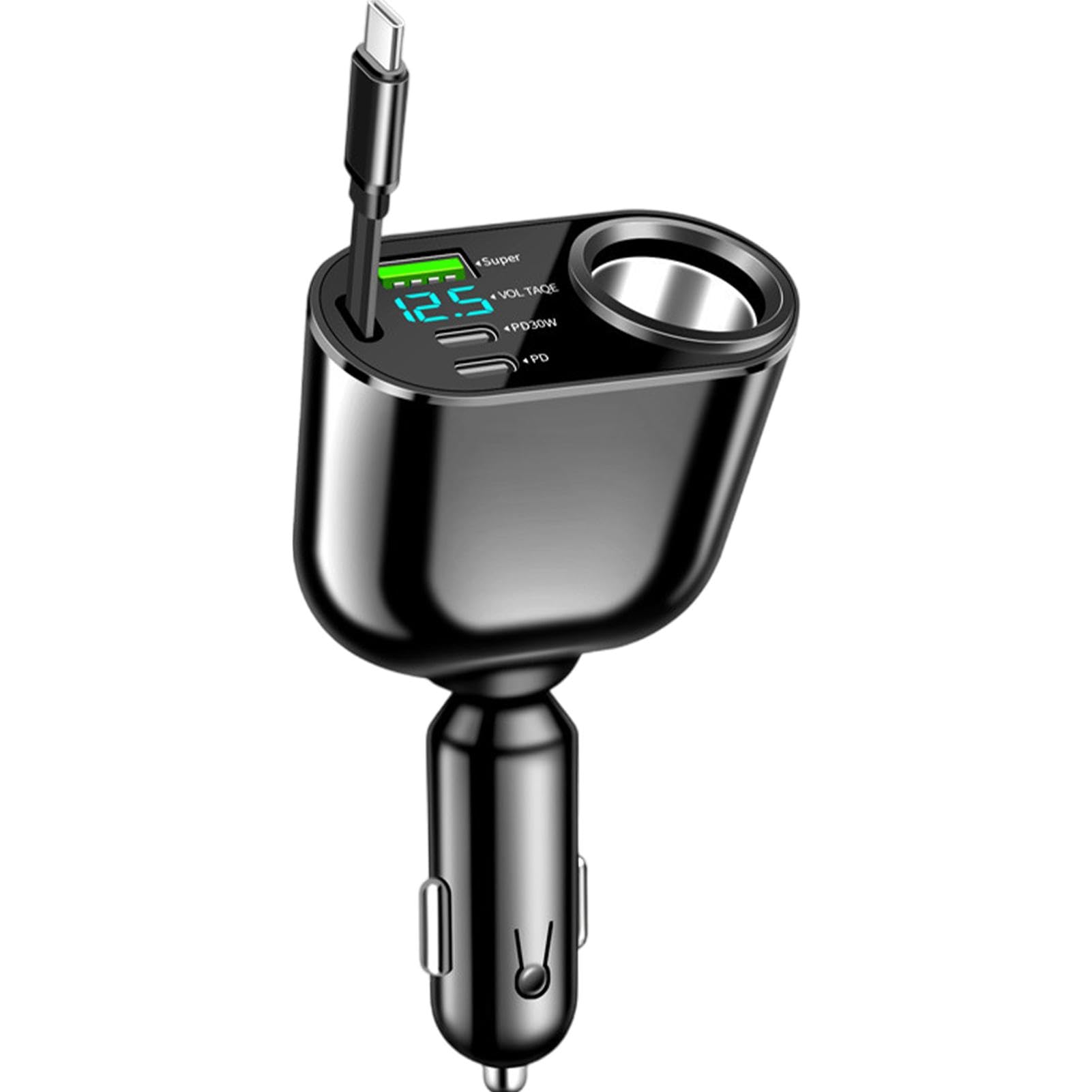Adattatore per Caricabatteria da Auto, Caricabatteria da Auto USB Rapido | Caricabatterie Automatico per Cellulare con Cavo retrattile | Adattatore per Caricabatterie Automatico Design esterno p