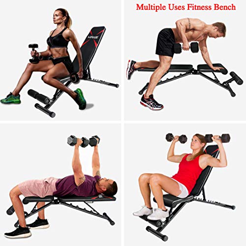 FirstE Adjustable Weight Bench, Portable Strength Training Bench, Flat Incline Decline Full Body Exercise Men/Women Fitness Bench, Foldable Workout Bench for Home Gym Indoor, 550lbs Capacity
