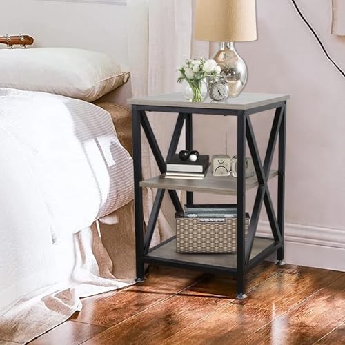 Image of End Tables Living Room Set of 2, 16 inch D x 16 inch W x 24 inch H, Indoor End Tables Living Room with Storage Shelf, Square End Table Set of 2, X-Shaped Night Stands for Bedroom, Farmhouse Wood Side Tables