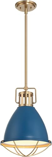 Miniatura 3 de Kent - Lámpara de techo industrial de metal enjaulado de gran tamaño, azul y dorado