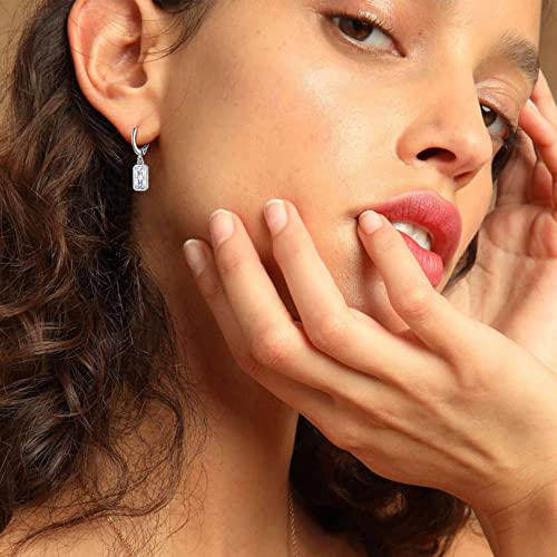 Sterling Silver Hoop Earrings Drop Cubic Zirconia April Birthstone Synthetic-Diamond Earrings For Mom #TOP2