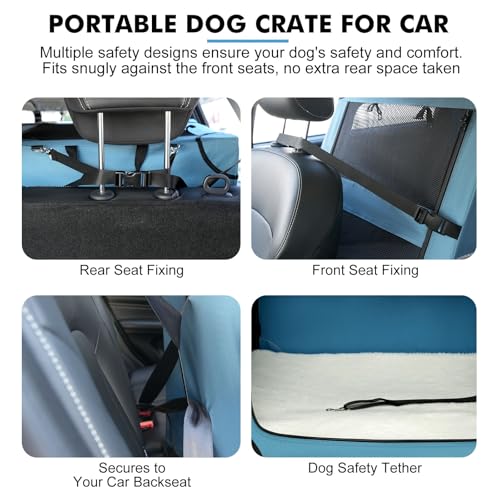 Snagle Paw Tragbare Hundebox für Autoreisen, Metallrahmen, Haustier-Transportbox für Auto-Rücksitz, Befestigung mit Kopfstützengurt und Sicherheitsgurt, M