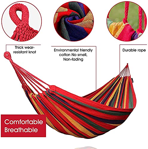 Garden Hammocks Comfortable Fabric Hammock Portable With Carrying Bag For Outdoor Patio Yard Backyard, Beach, Camping Travel, Load Capacity Up To 550 Lbs Canvas Cotton Hammocks (Red) #TOP5