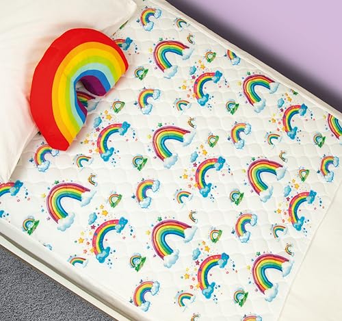 Bedwetz Waschbare Kinder-Matratzenauflage | Passend für Einzel-, Kleinkind- und Babybetten | Wasserdichter Matratzenschoner bei Inkontinenz, atmungsaktiv mit seitlichen Umschlägen |Regenbogen