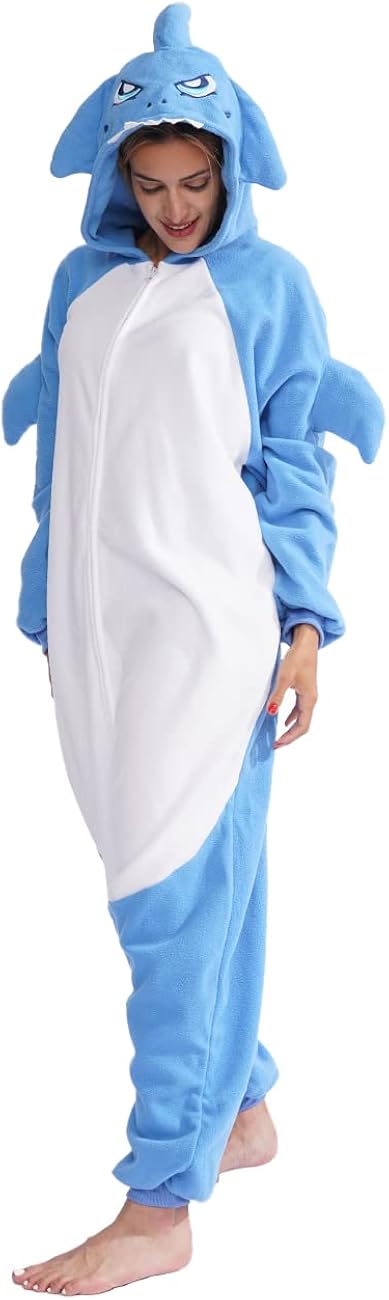 Miniatura 5 de Pijama de tiburón para adultos, disfraz de tiburón de una pieza, pijamas de animales para el hogar, ropa de dormir para mujeres y hombres, rosa