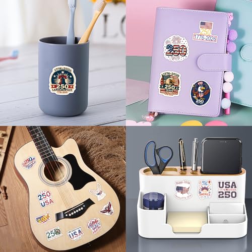Image of 110PCS 250 Anniversary USA Stickers, America 250 Patriotic Vinyl Decals Set, 250th Anniversary Stickers for Laptop, Cooler, Car, Tumbler, USA 250th Anniversary Merchandise & Party Favors