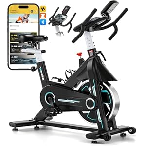 Wenoker Vélo d'appartement avec application, Hometrainer silencieux avec poignée incurvée, Ergomètre confortable avec écran LCD, support pour tablette, jusqu'à 160 kg