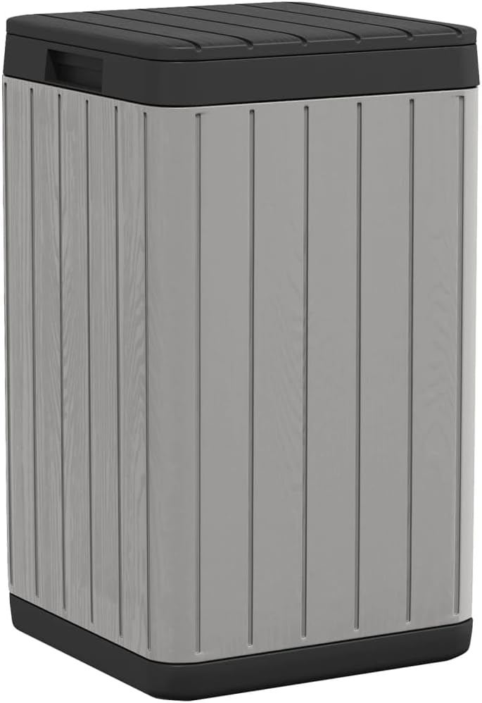 vidaXL Outdoor Garbage Bin/Garden Waste Bin | Gray, Polypropylene | 15"x15"x25.6", 21.1 Gal Capacity | Imitation Wood Texture, Weather-