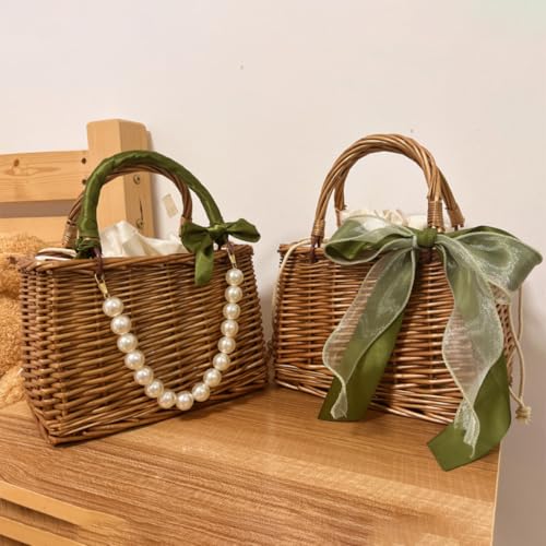 Sac de plage en paille avec chaîne perles pour vos sorties d'été et voyages légers - 7