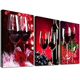 3 Piece Canvas Wall Art Modern Red Wine Rose Pictures Grape Cups Painting Food Glass Photograph Fram