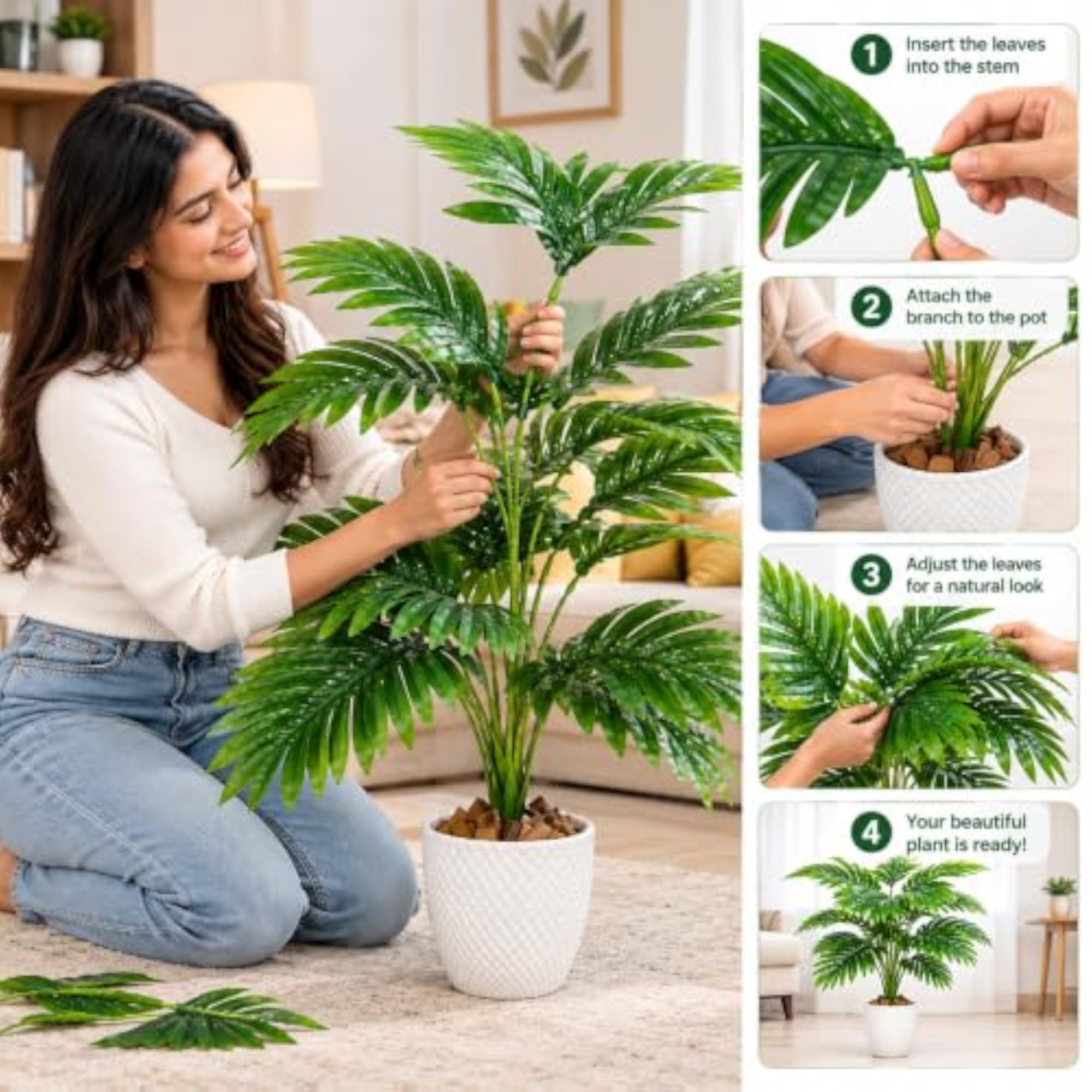 Detachable Artificial Palm Plant with White Pot