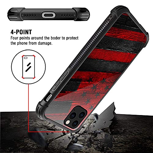 Iphone 11 Case, Black Red Wood Grain American Flag Iphone 11 Cases For Men Women Fans,Design Pattern Back Bumper Shockproof Anti Scratch Reinforced Corners Soft Tpu Case #TOP3