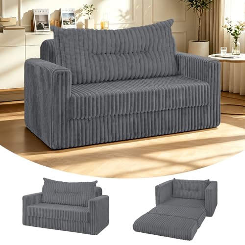 Image of HABUTWAY 41.3 inch Loveseat Boneless Couch, 4-in-1 Convertible Sofa Bed, Plush Fur Folding Futon Sofa Bed Couches with a Pillow for Living Room, High-Density Foam Support, No Assembly Required, Grey