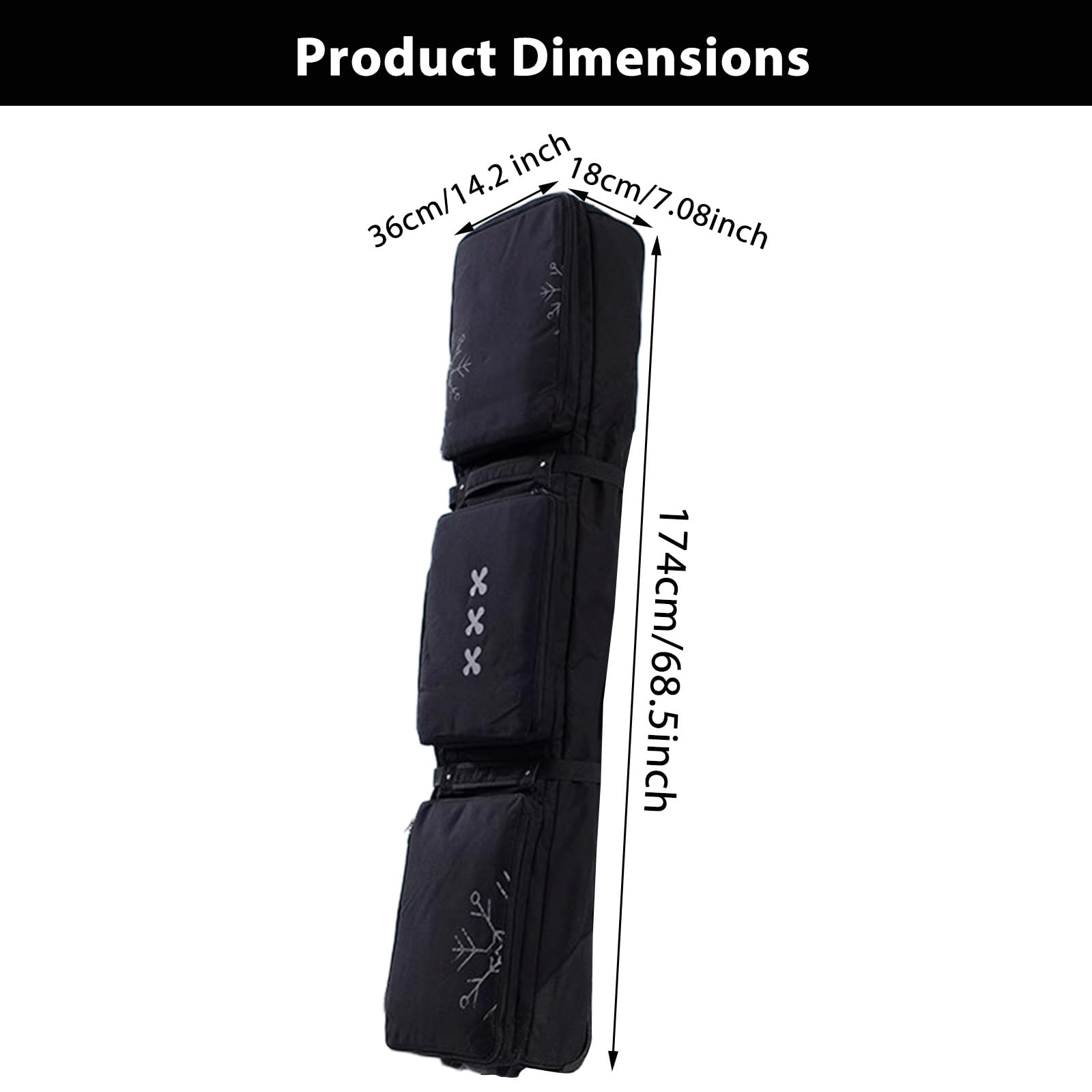 Sac À Skis À roulettes pour Les Voyages en Avion, Sac De Snowboard Rembourré Et Imperméable, Convient pour Skis Et Chaussures, Peut Contenir 2 Paires De Skis