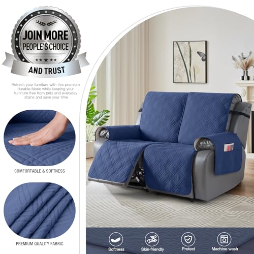 Image of TAOCOCO 100% Waterproof Loveseat Recliner Covers 2 Seater, Split Loveseat Covers for Reclining loveseat, Non Slip Reclining Couch Cover with Double Straps for Kids, Pets(2 Seater, Ocean Blue)