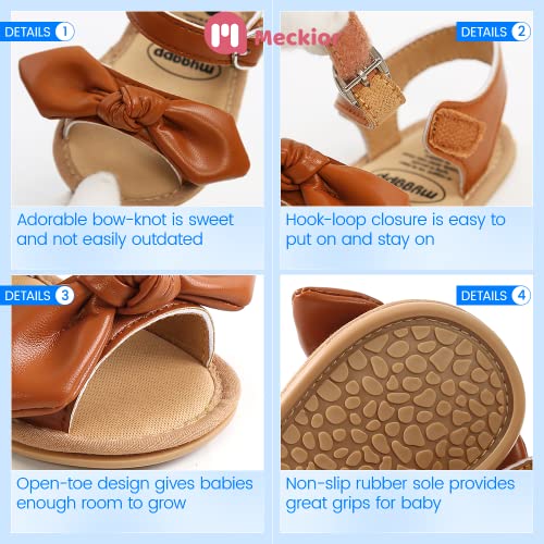 Image of Meckior Baby Toddler Infant Girls PU Leather Soft Open Toe Summer Sandals Flower Princess Flat Shoes