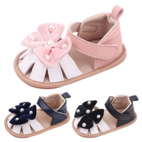 sfdgfhyf Toddler Sport Shoes Infant Toddler Girls Summer Sandals Flat Bottom Lightweight Breathable Hook Loop Bow Pearl2