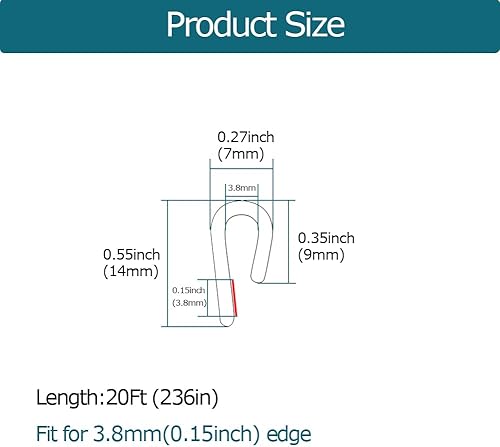 Miniatura 2 de Borde de goma transparente, tira de sello de goma de canal en U con cinta autoadhesiva, protector de borde de metal apto para 0.15 pulgadas, 20 pies