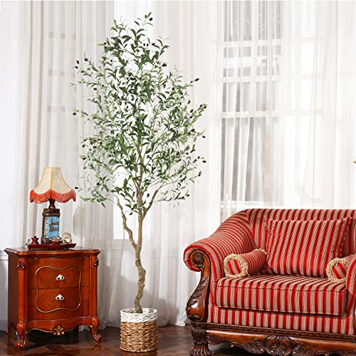 Mosade Artificial Olive Tree 7 Feet Fake Olive Silk Plant And Handmade Seagrass Basket, Perfect Tall Faux Topiary Silk Tree For Indoor Entryway Modern Decor Home Office Porch Balcony Gift,1Pack #TOP4